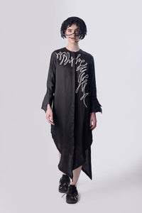 Black Scribble Assymetric Shirt Dress