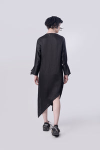 Black Scribble Assymetric Shirt Dress