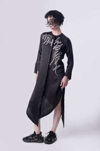 Black Scribble Assymetric Shirt Dress