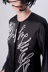 Black Scribble Assymetric Shirt Dress