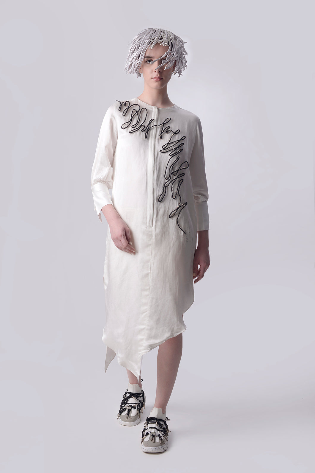 Scribble Assymetric Shirt Dress